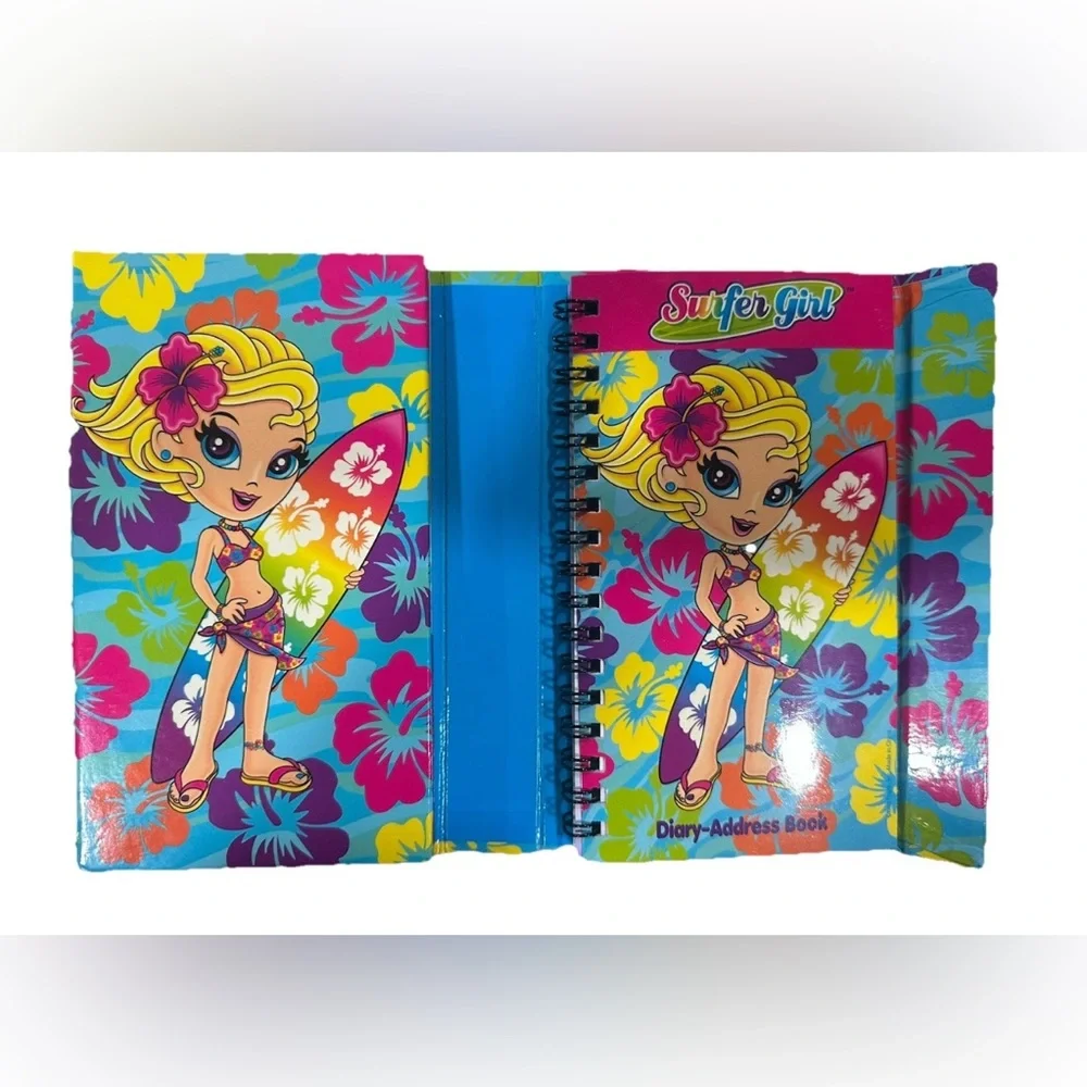 Vintage Lisa Frank Flip Out Surfer Girl Trifold Planner Organizer Agenda RARE